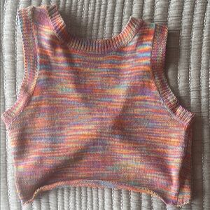 Red and Orange Ribbed Crop Tank Top